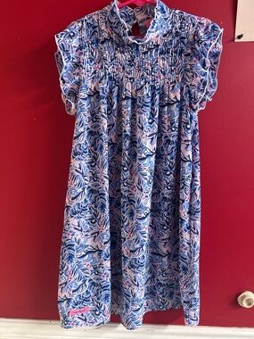 Simply Southern Blue and Pink Floral Ruffled Dress size youth small (10) girls